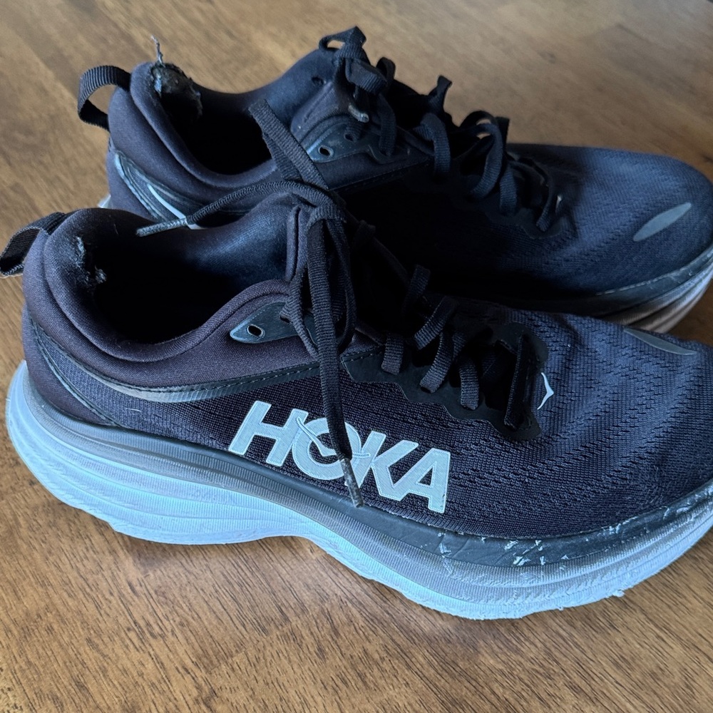Hoka Woman’s Bondi 8 Black and Gray Athletic Shoes